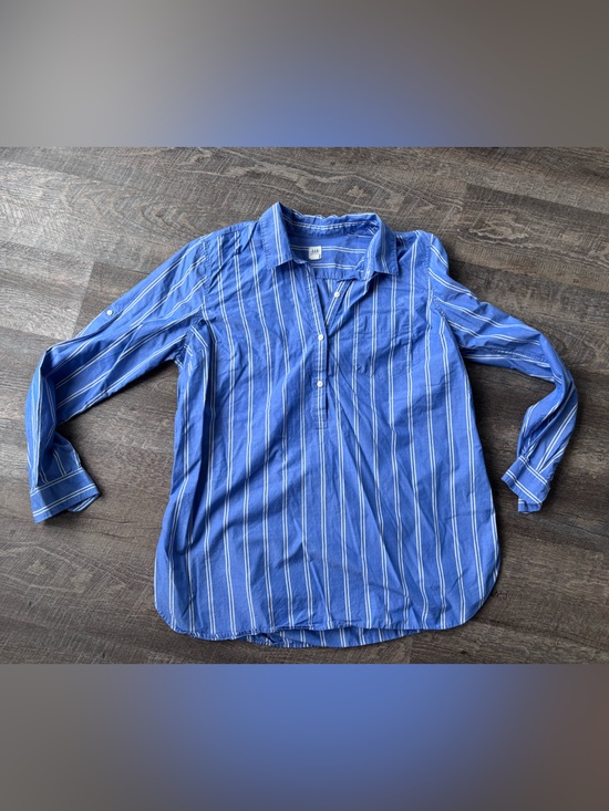 GAP Tops - GAP Maternity Blue and White Striped Button-Down Shirt M